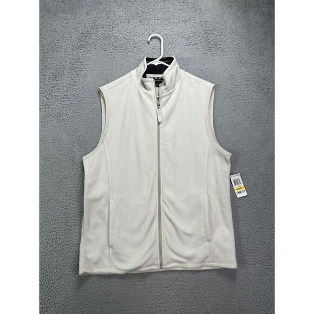 Club Room Vest Womens Medium White Promo Fleece Full Zip Sleeveless Ladies NEW